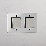 Double 2x Rocker Switch - Clear Polished Nickel Black