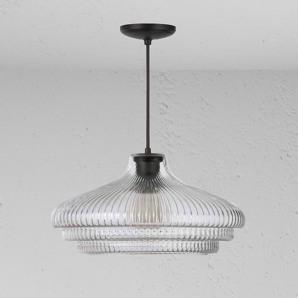 Brookfield duża lampa wisząca z ryflowanym szkłem - Brąz