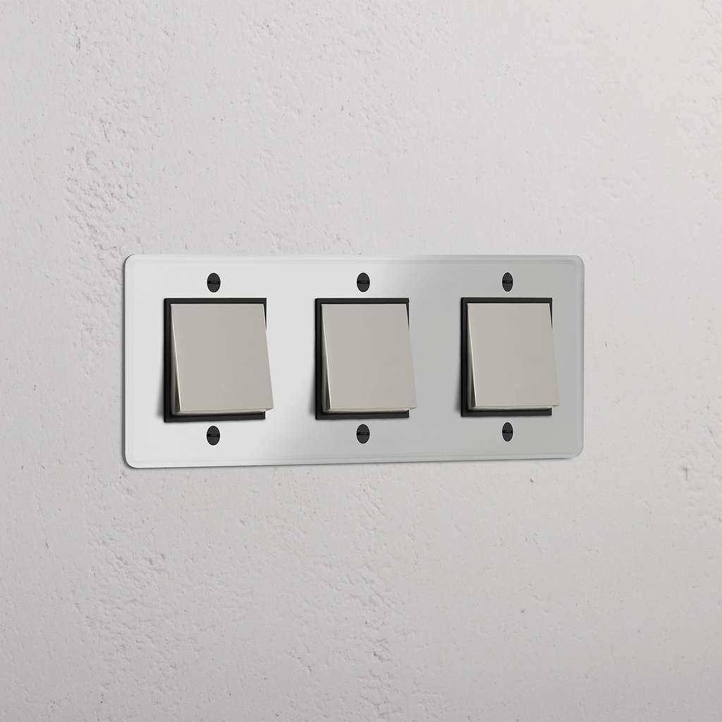 Triple 3x Rocker Switch - Clear Polished Nickel Black