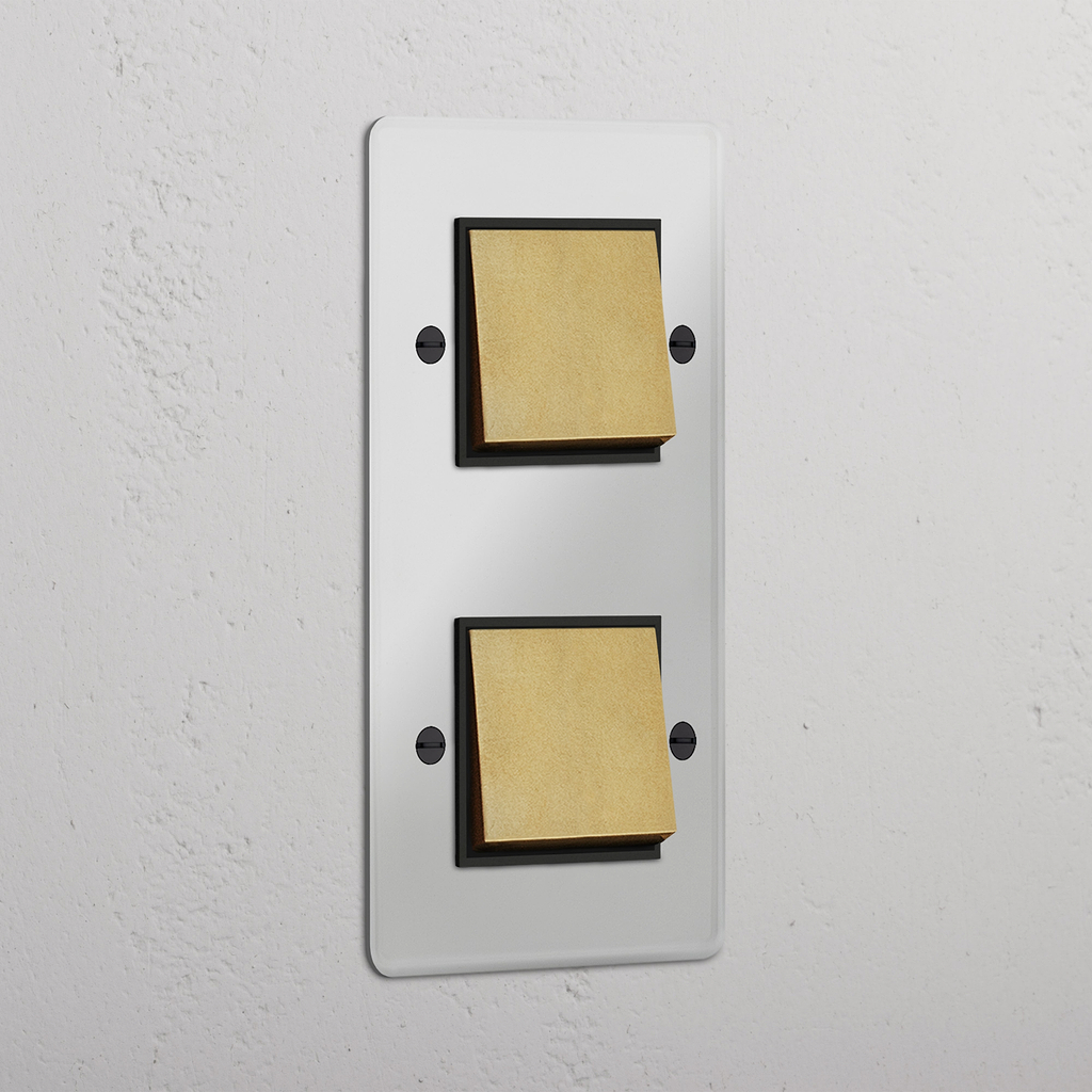 Double 2x Vertical Rocker Switch - Clear Antique Brass Black