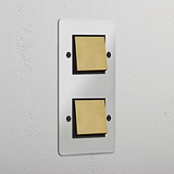 Double 2x Vertical Rocker Switch - Clear Antique Brass Black