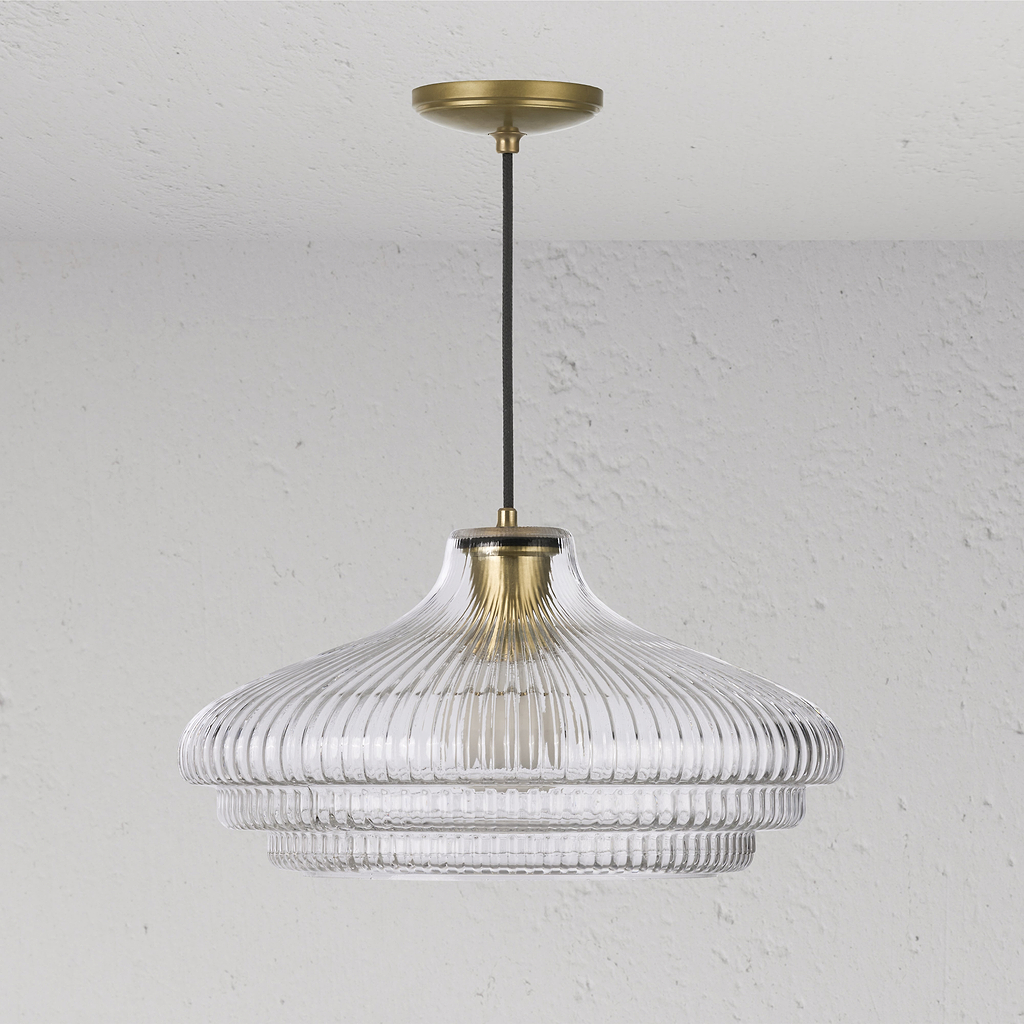 Brookfield duża lampa wisząca z ryflowanym szkłem - Antyczny mosiądz