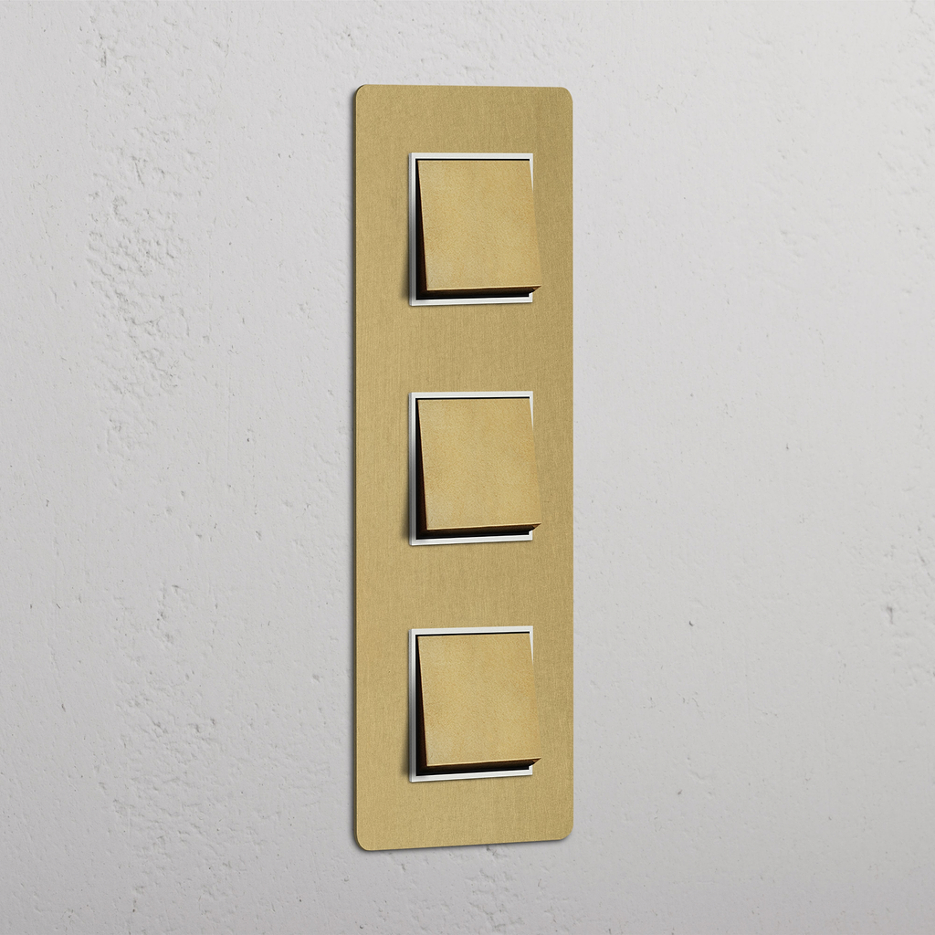 Triple 3x Vertical Rocker Switch - Antique Brass White