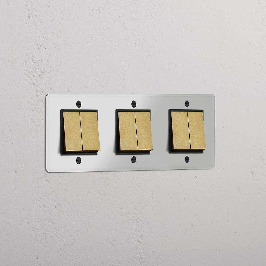 Triple 6x Rocker Switch - Clear Antique Brass Black
