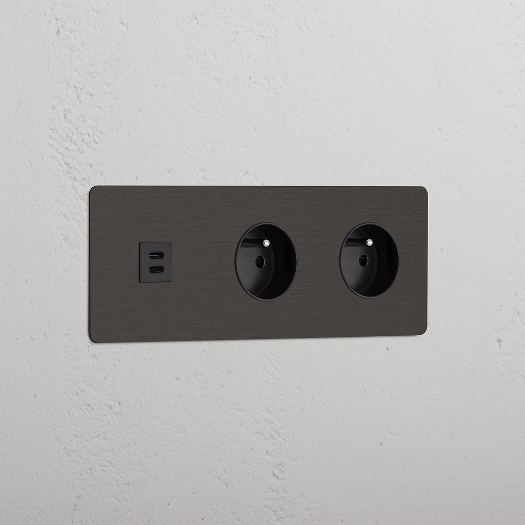 Triple USB 30W & 2x French Module - Bronze Black
