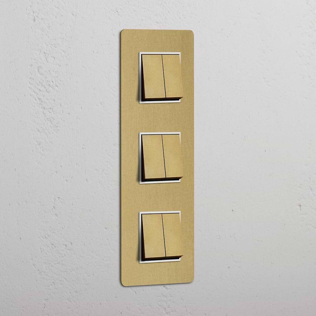 Triple 6x Vertical Rocker Switch - Antique Brass White