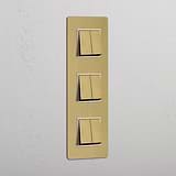 Triple 6x Vertical Rocker Switch - Antique Brass White