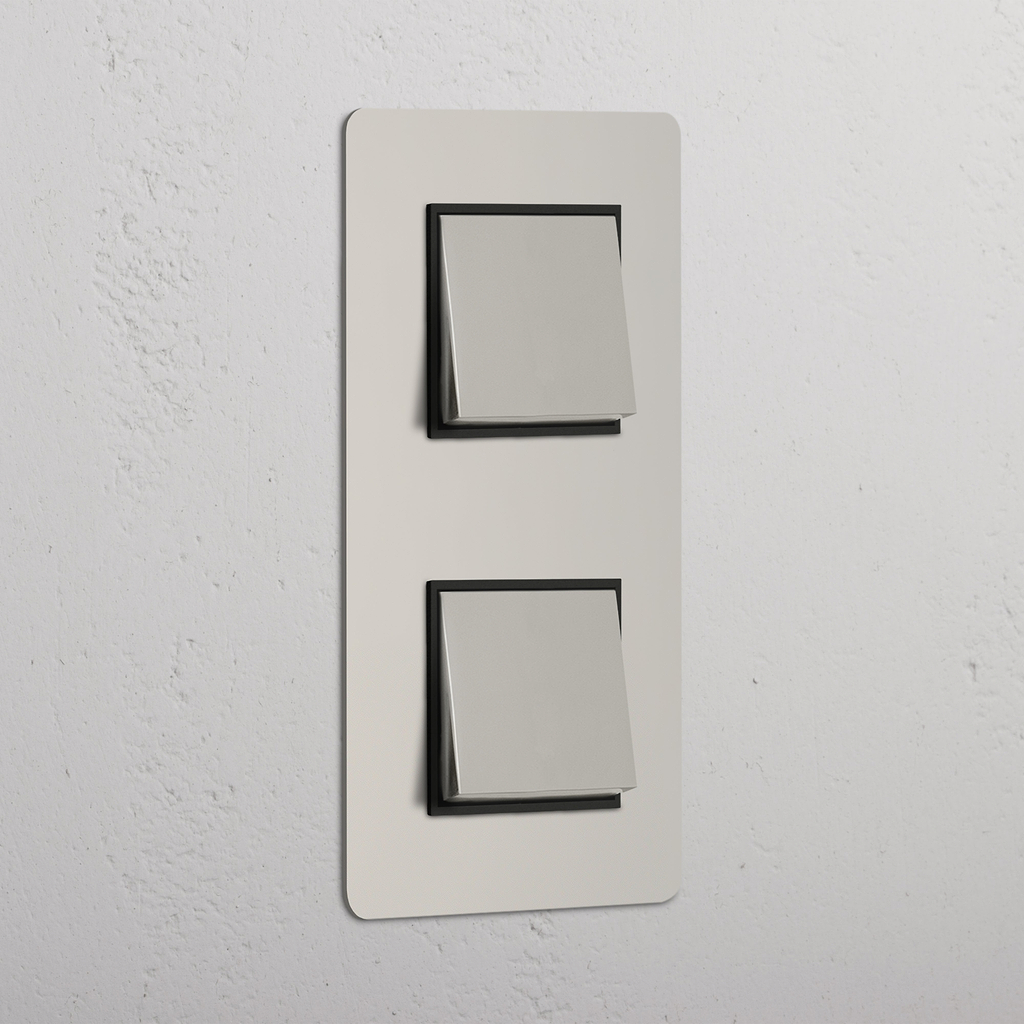 Double 2x Vertical Rocker Switch - Polished Nickel Black