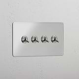 Double 4x Toggle Switch - Clear Polished Nickel