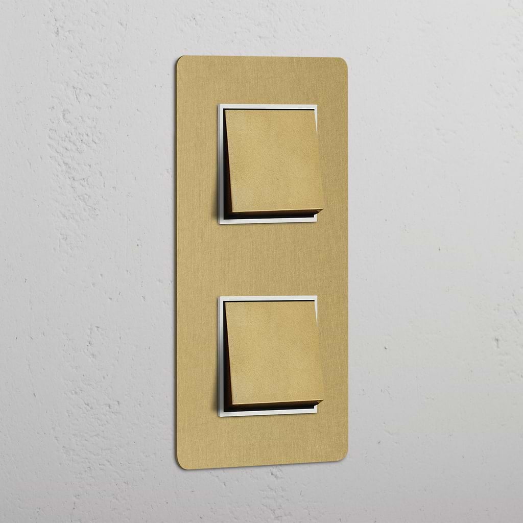 Double 2x Vertical Rocker Switch - Antique Brass White