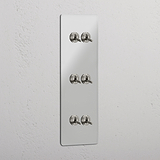 Triple 6x Vertical Toggle Switch - Clear Polished Nickel