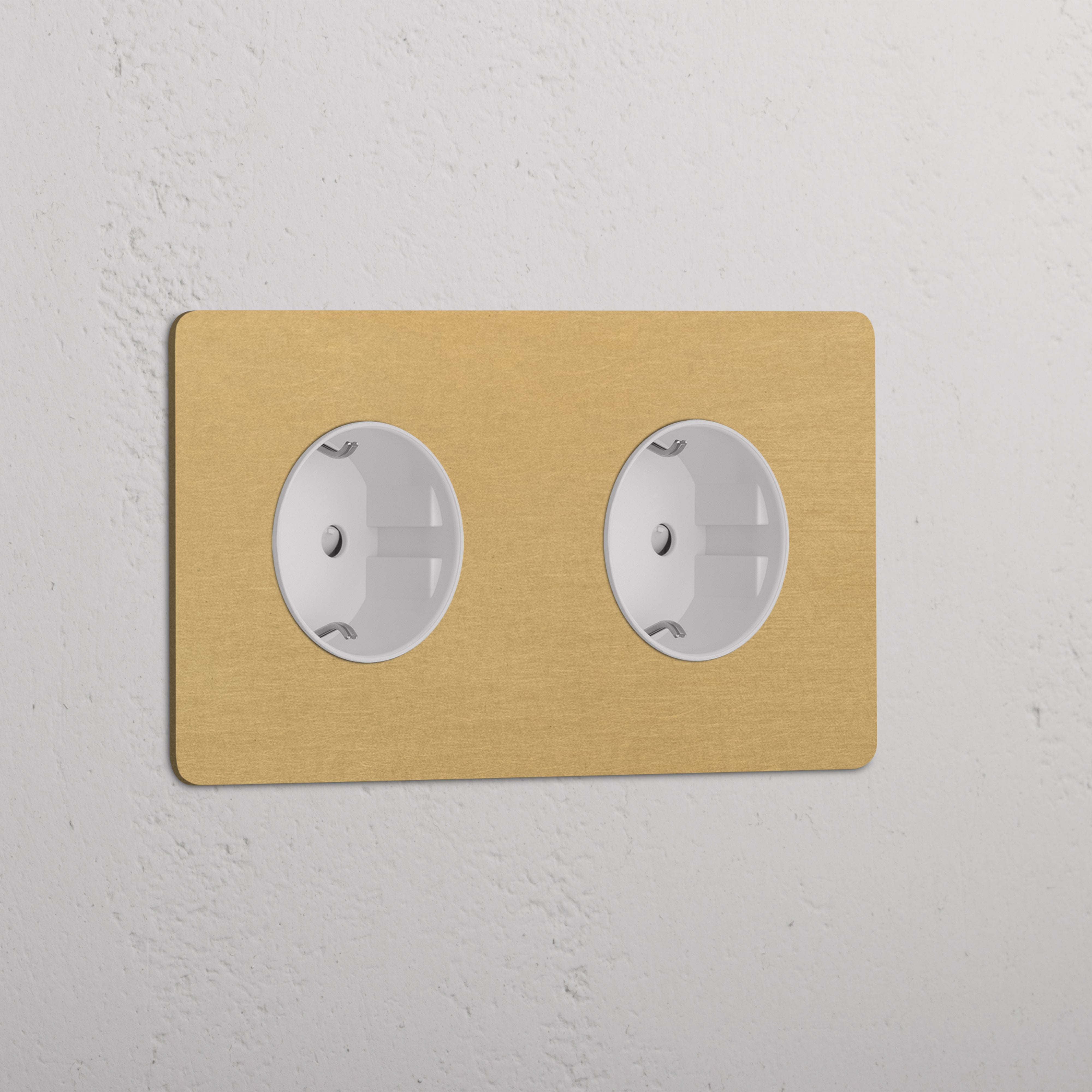 Double 2x Schuko Module - Antique Brass White