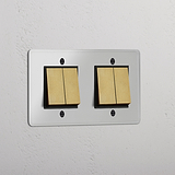 Double 4x Rocker Switch - Clear Antique Brass Black