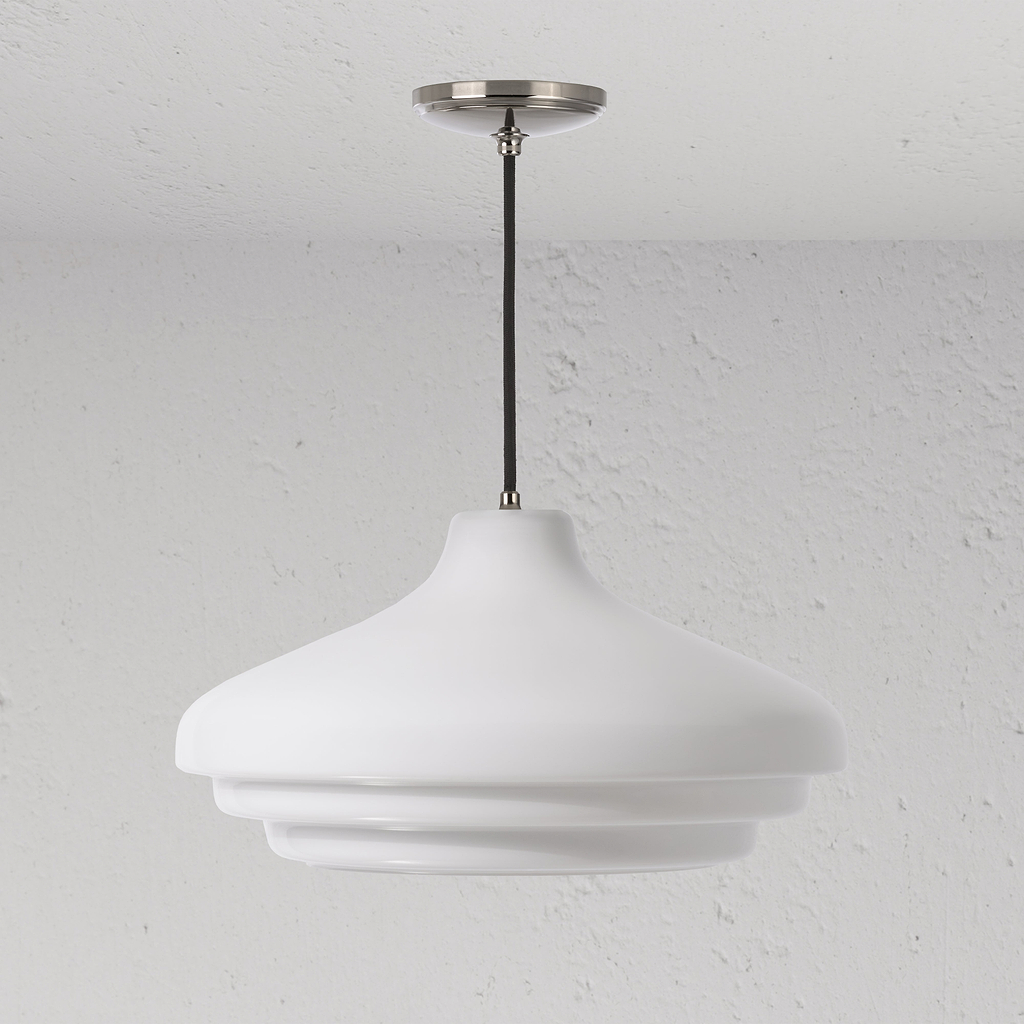 Brookfield duża lampa wisząca z opalowym szkłem - Polerowany nikiel
