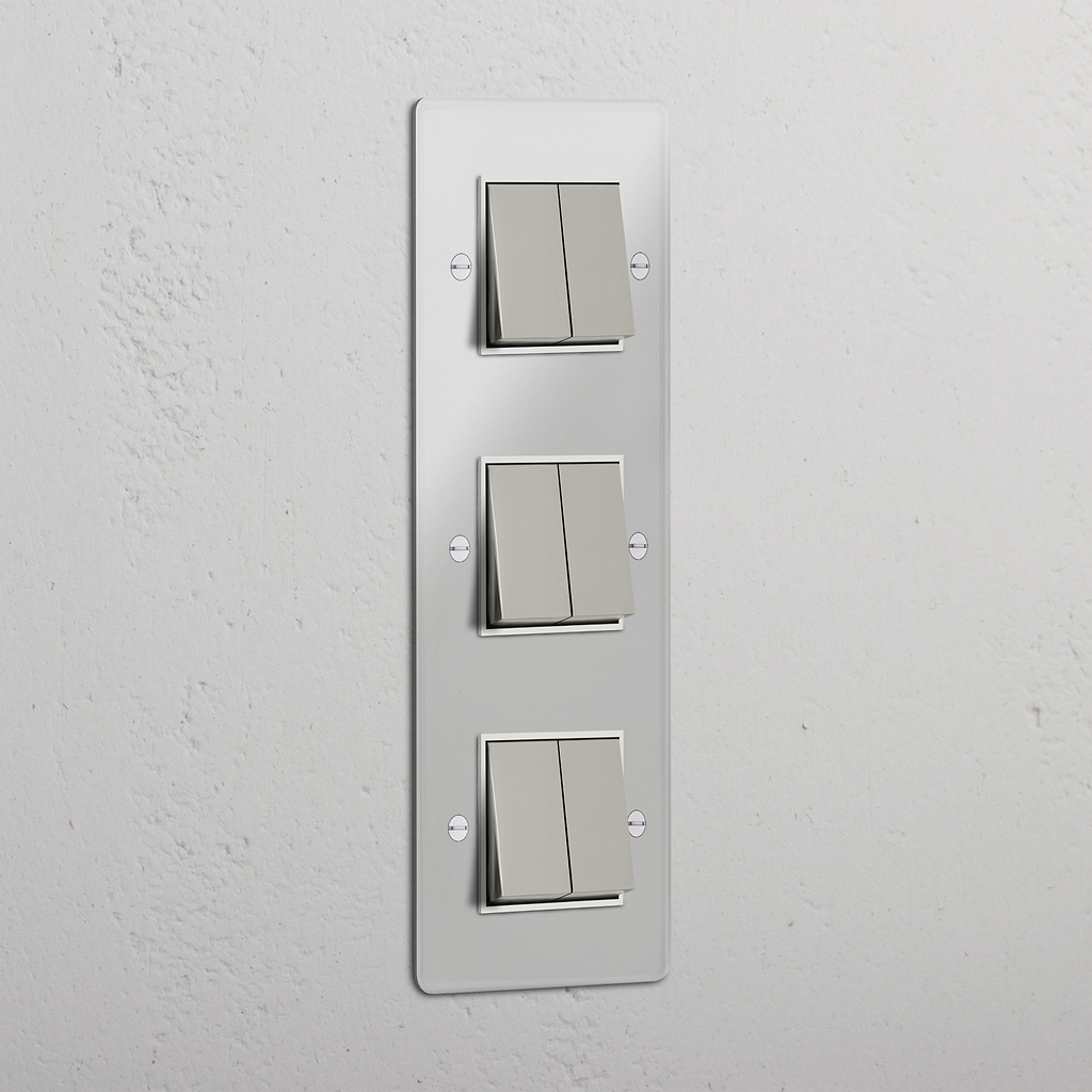 Triple 6x Vertical Rocker Switch - Clear Polished Nickel White
