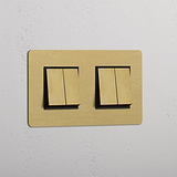 Double 4x Rocker Switch - Antique Brass Black