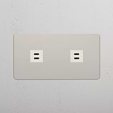 Moduł gniazda USB x 2 w podwójnej ramce - Polerowany nikiel z białym