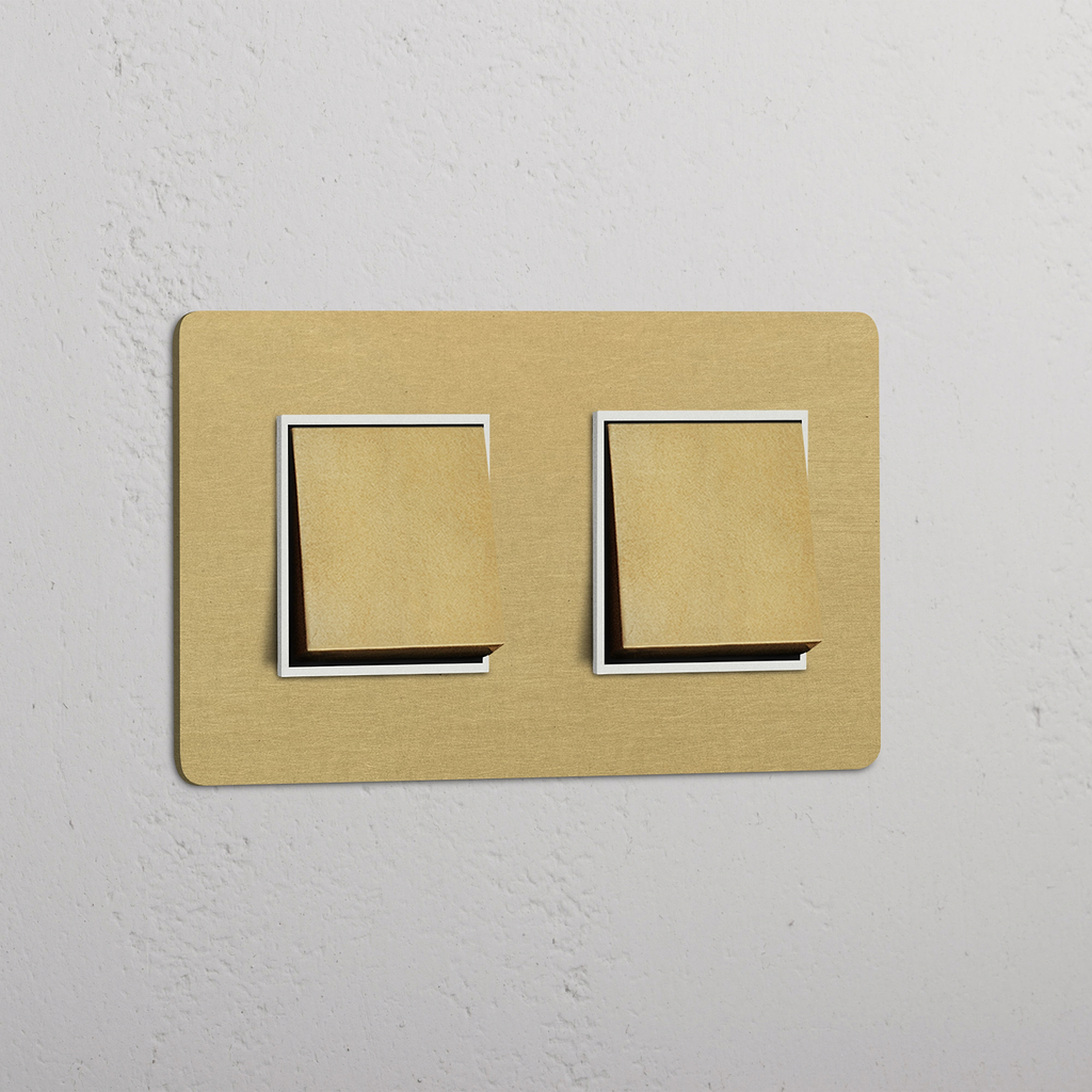 Double 2x Rocker Switch - Antique Brass White