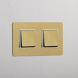 Double 2x Rocker Switch - Antique Brass White
