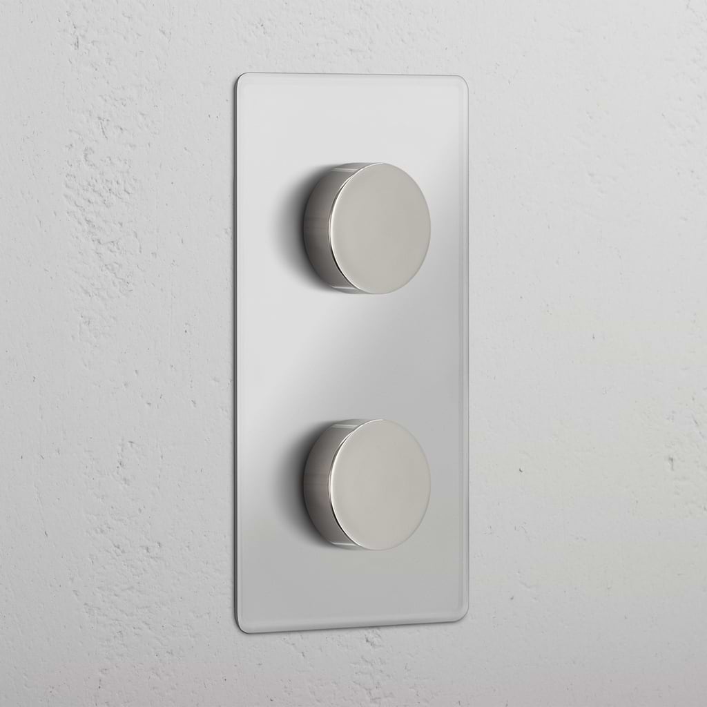 Double 2x Vertical Dimmer Switch - Clear Polished Nickel