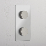 Double 2x Vertical Dimmer Switch - Clear Polished Nickel