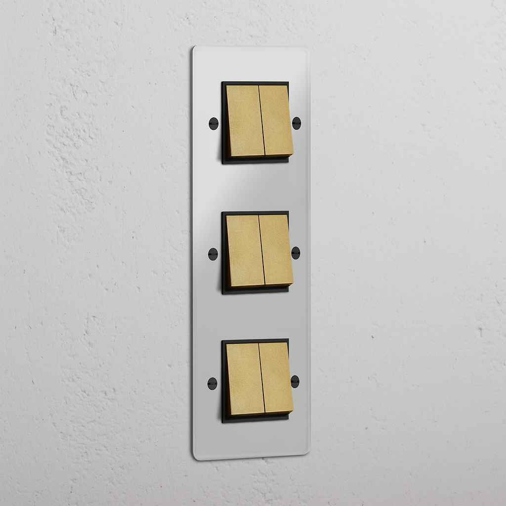 Triple 6x Vertical Rocker Switch - Clear Antique Brass Black