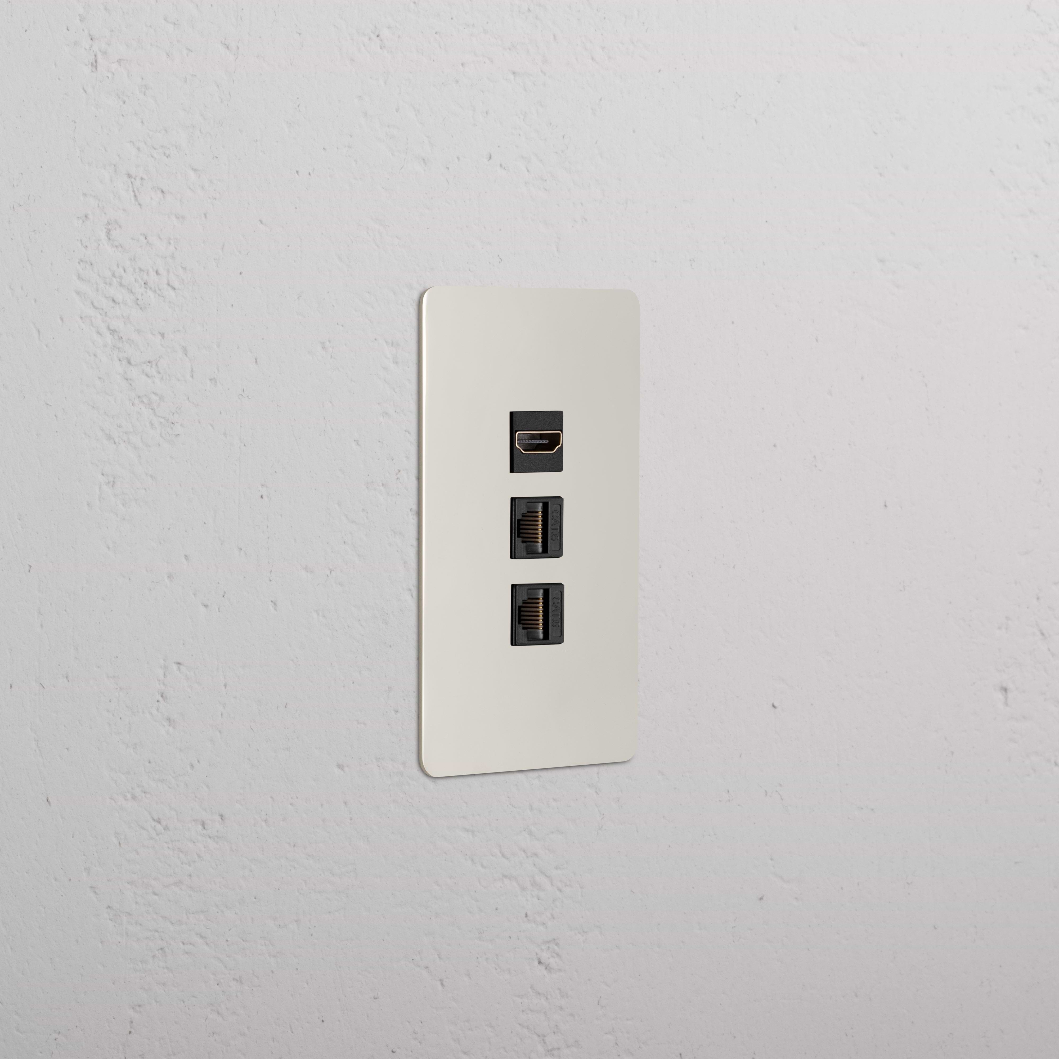 Kew 1G HDMI & 2x CAT6 Keystone in polished nickel black, with one HDMI and two Ethernet ports on a wall plate.