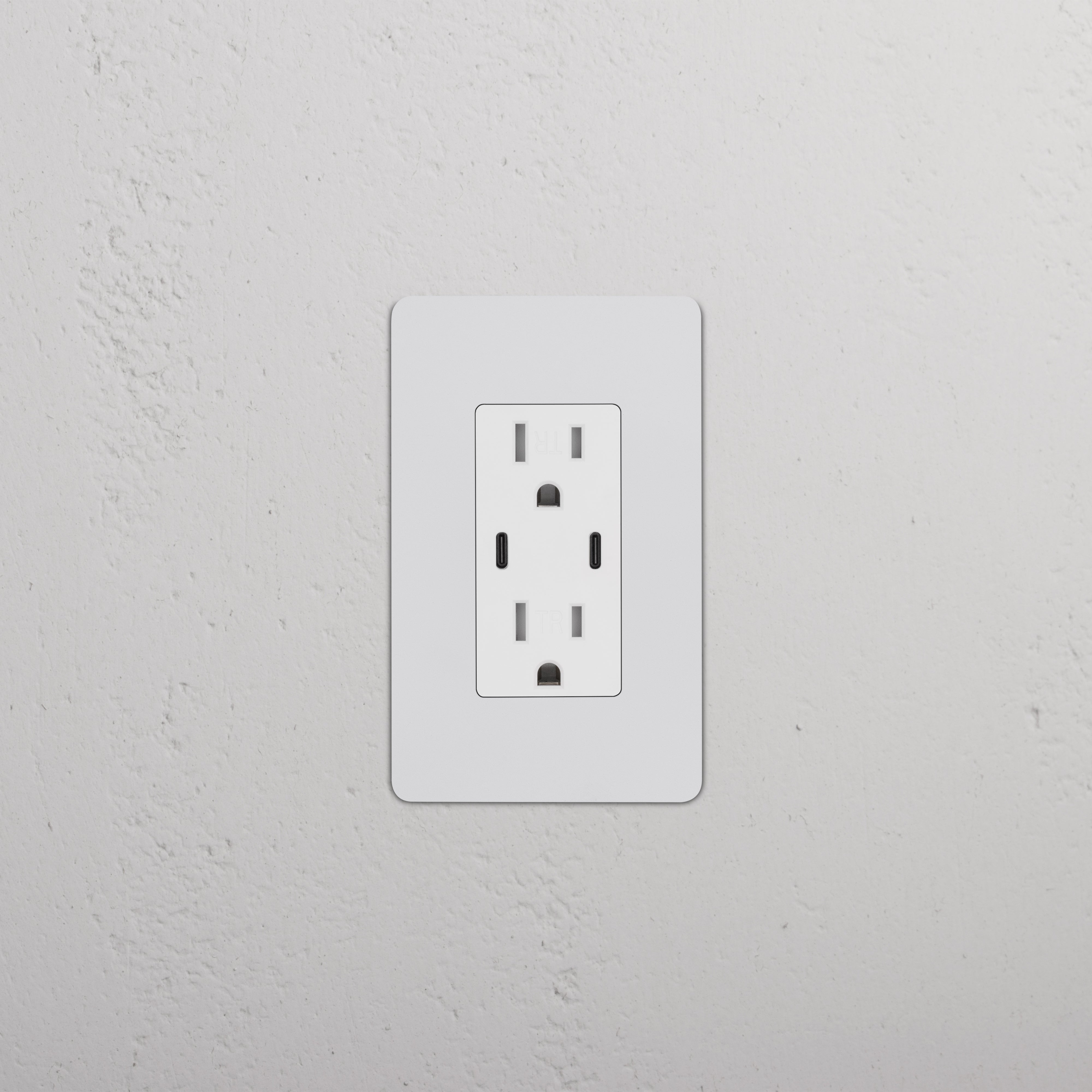 Kew 1G 15A USB Outlet in paintable white finish, featuring two power sockets and USB ports.