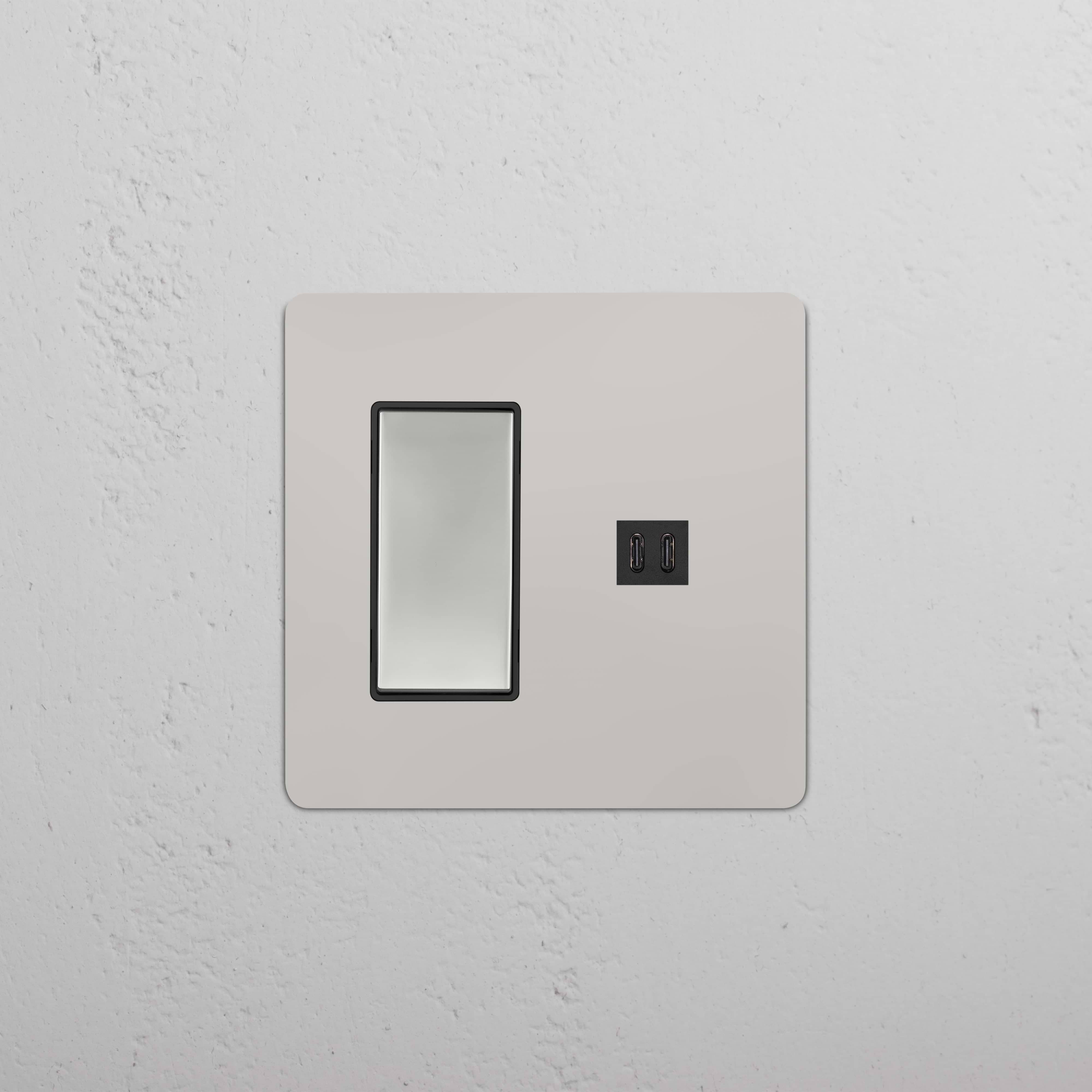 Kew 2G Rocker Switch & Fast Charge USB in polished nickel black with dual switches and USB ports on wall plate.