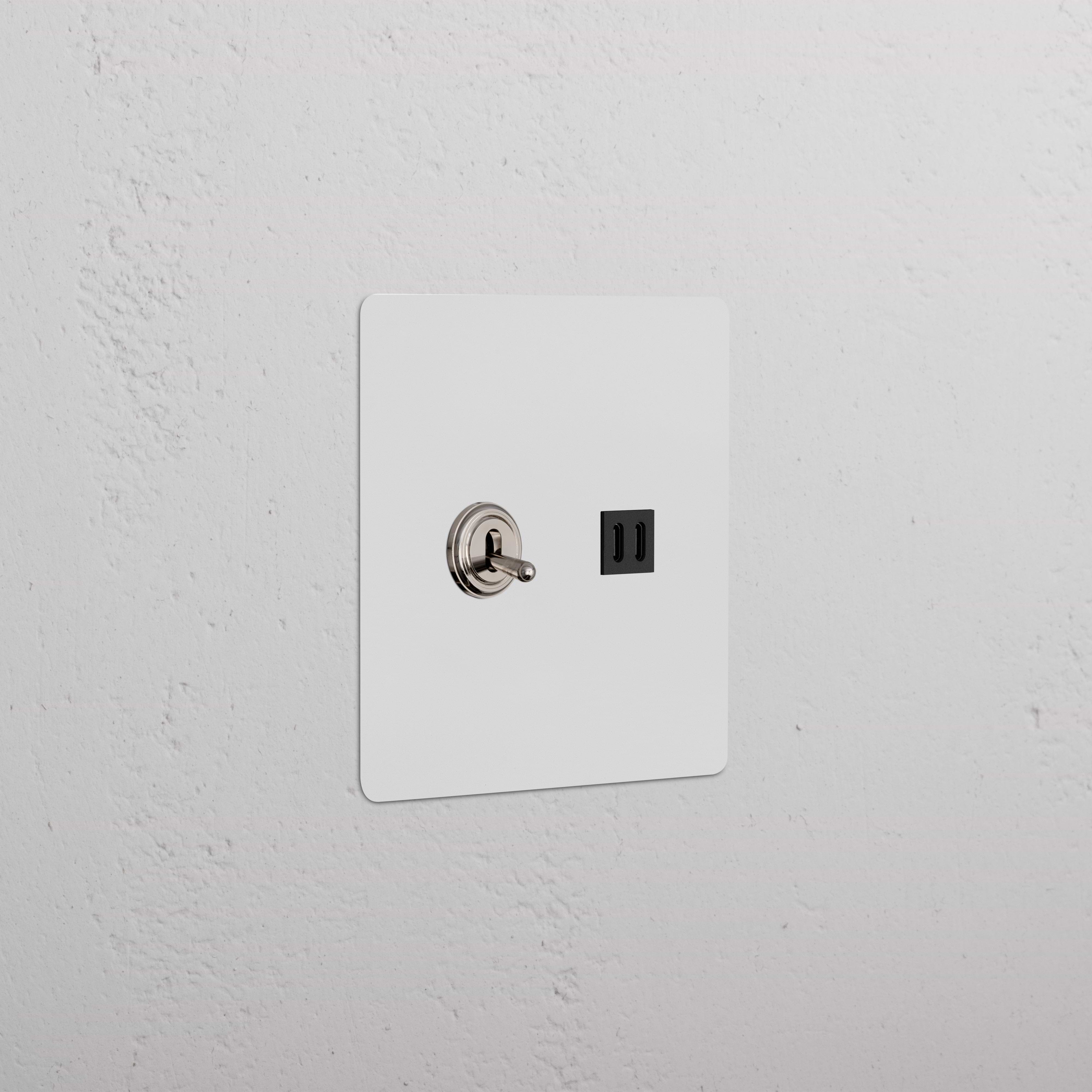 Kew 2G Toggle Switch & Fast Charge USB in Paintable Polished Nickel Black, with metal toggles and dual USB ports.