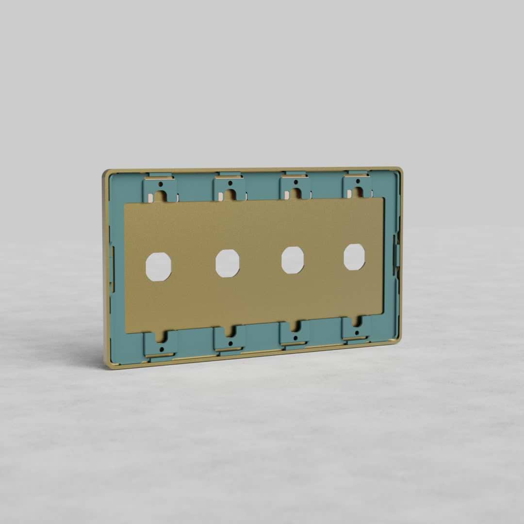 4G Switch Plate Grove US in Antique Brass with four switch openings, rectangular metal faceplate.