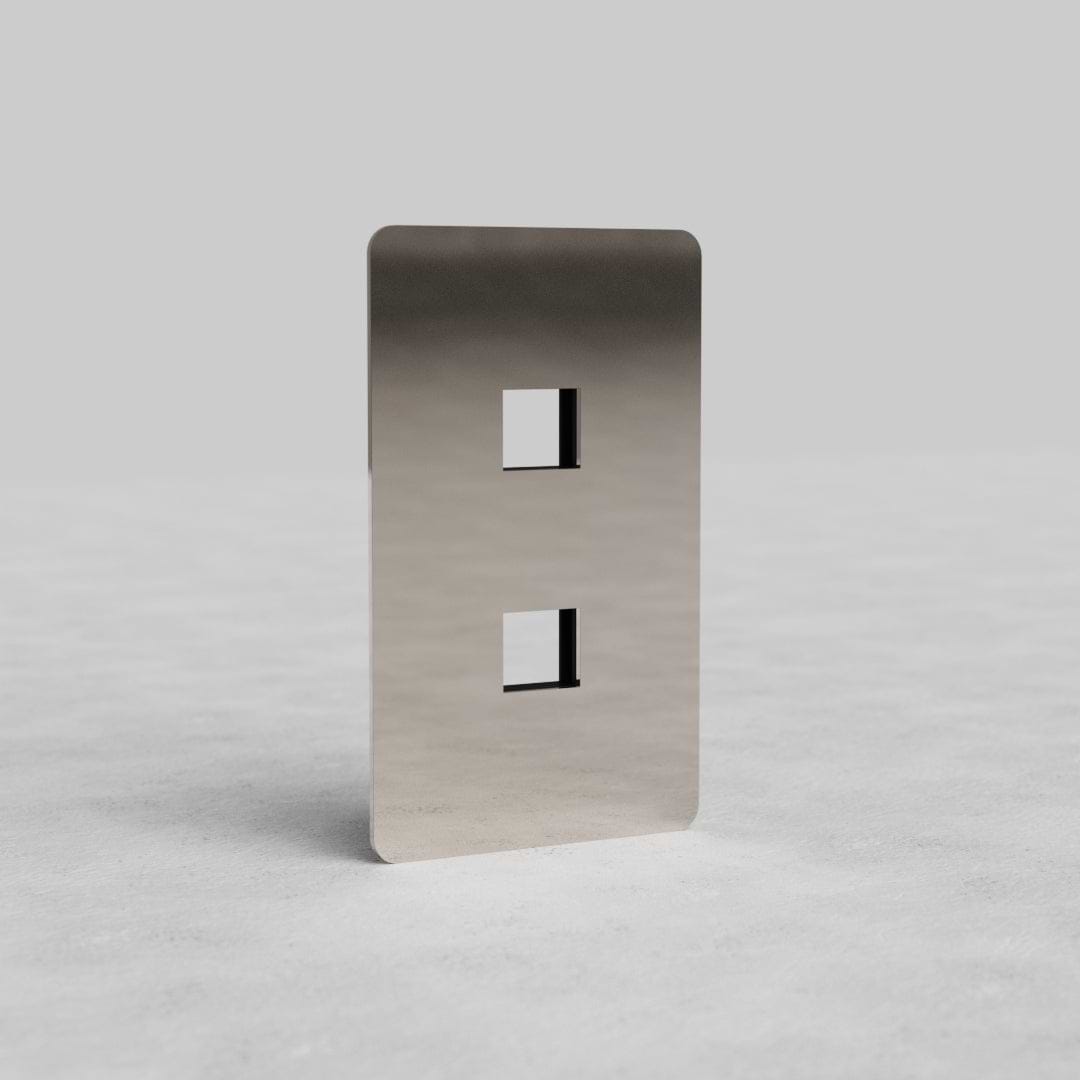 Polished Nickel 1G 2x Keystone Plate Kew US with two vertical keystone slots on a plain light background.