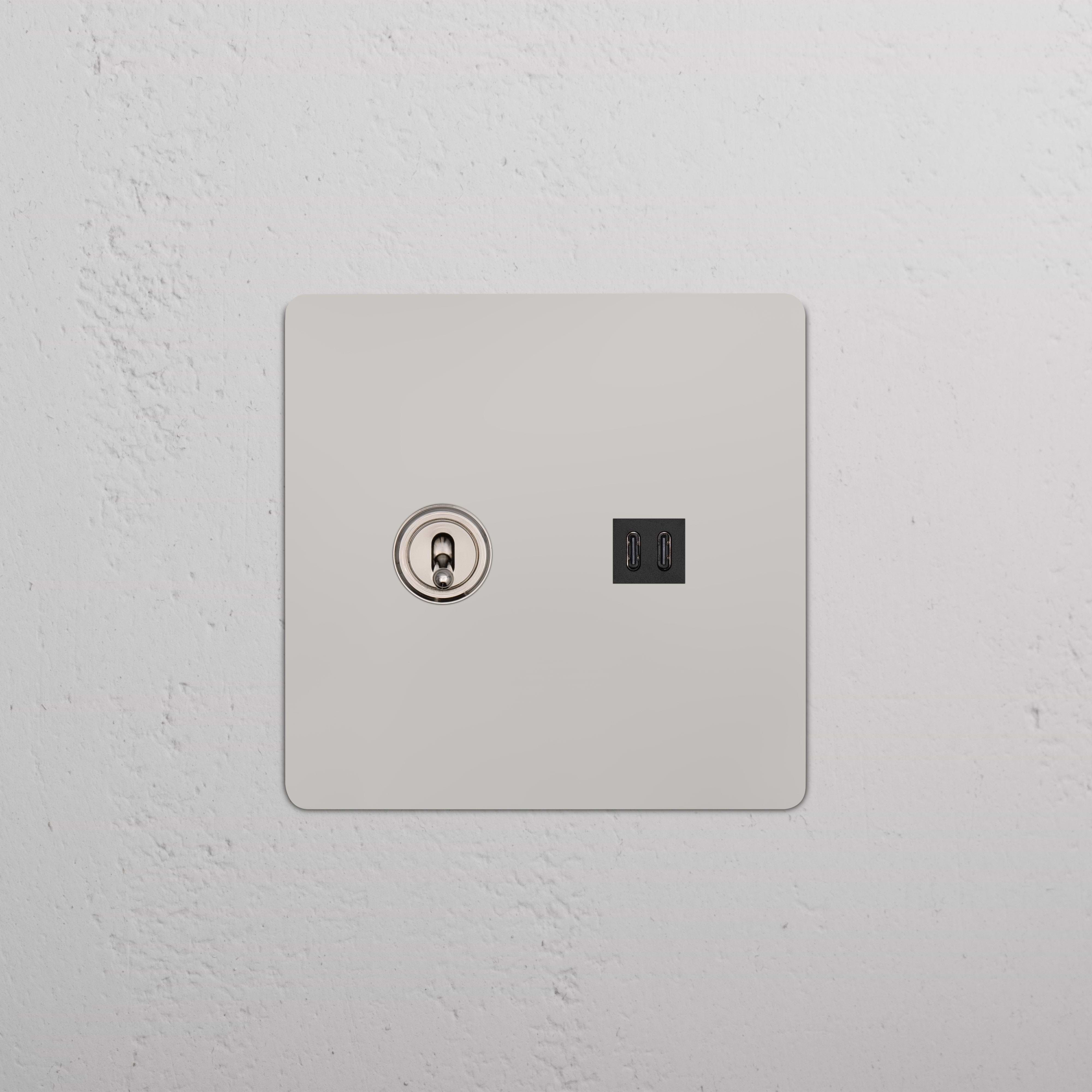 Polished Nickel Black Kew 2G Toggle Switch with dual fast charge USB ports on a rectangular wall plate.