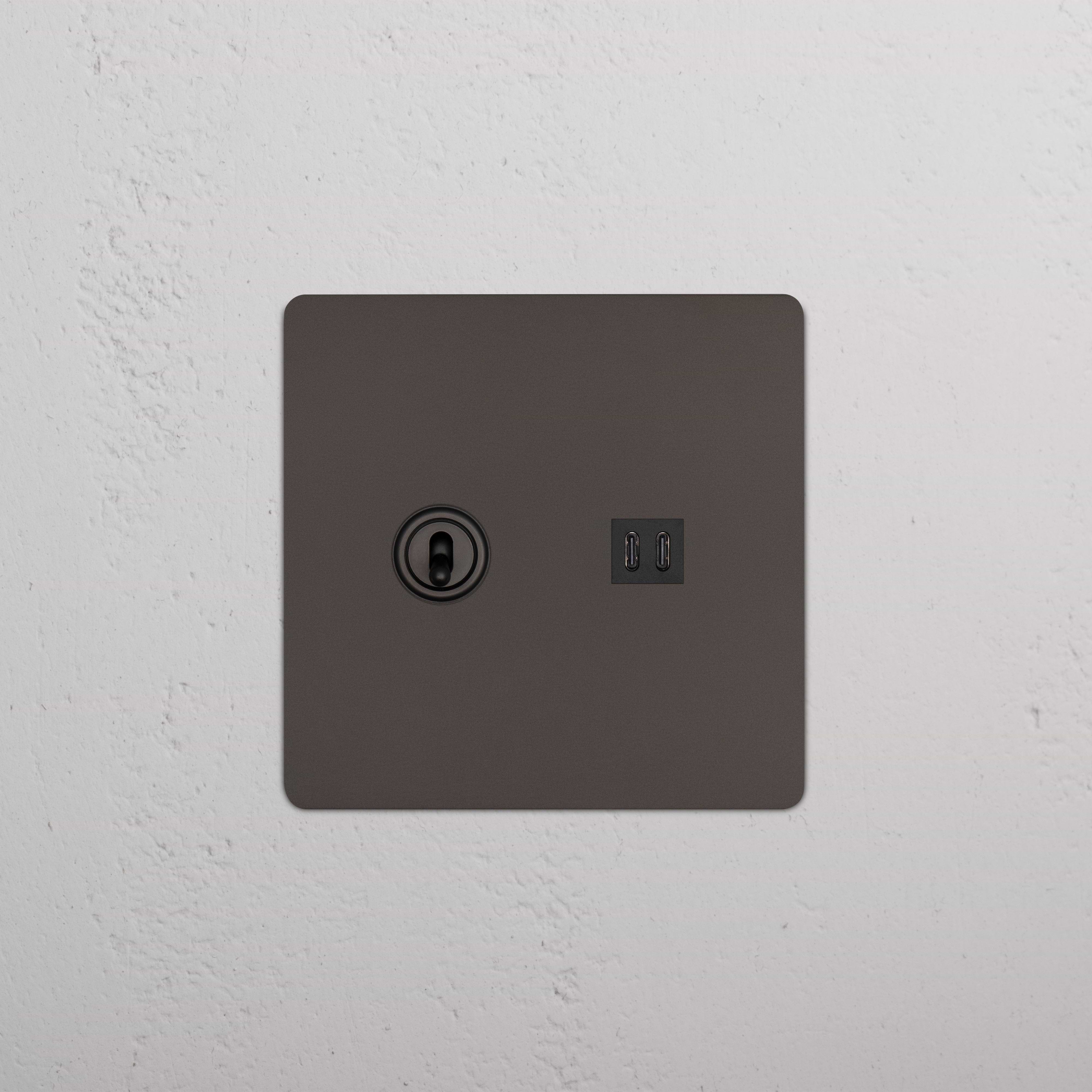 Bronze Black Kew 2G Toggle Switch & Fast Charge USB wall plate with two toggles and dual USB ports.