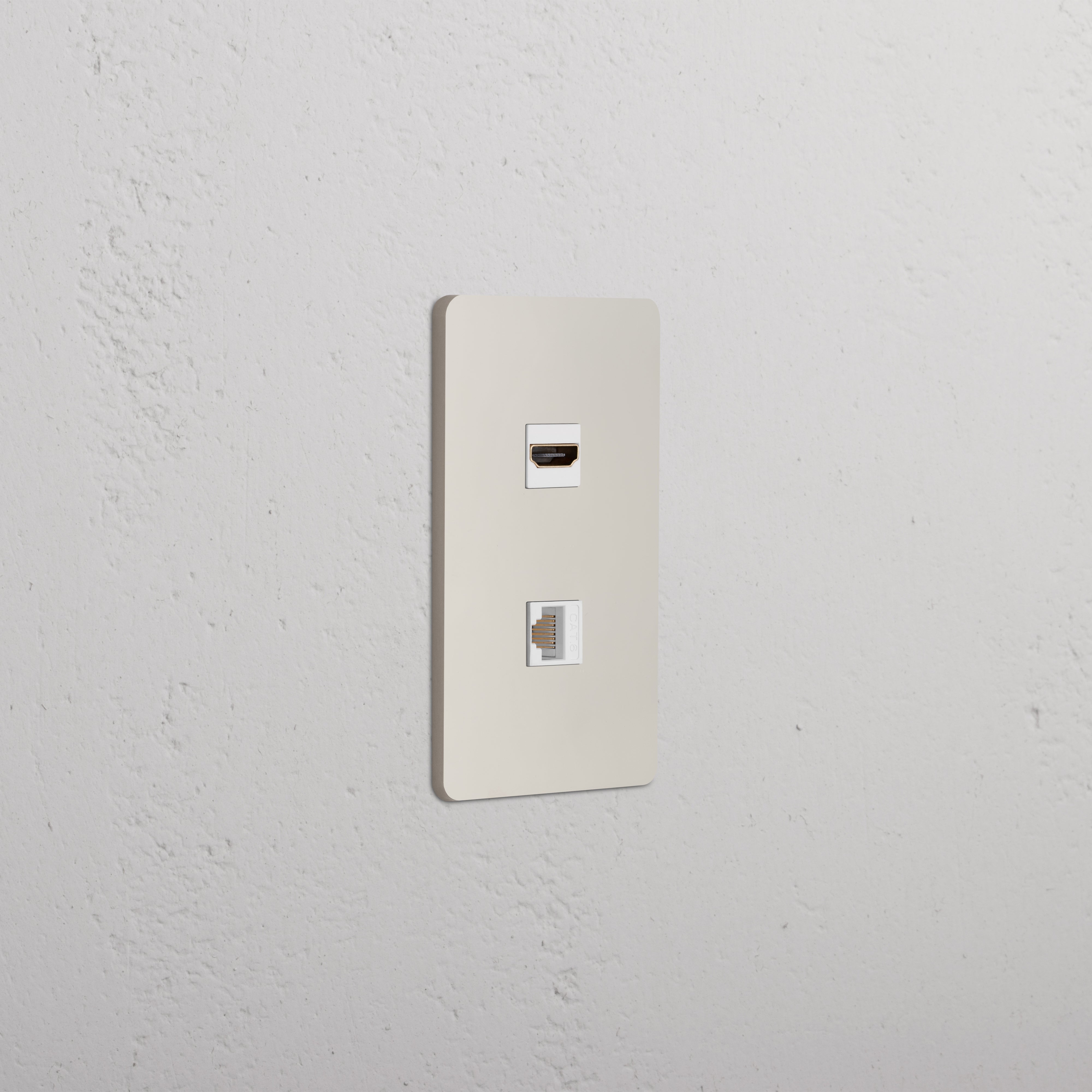Grove 1G HDMI & CAT 6 Keystone wall plate in Polished Nickel White with HDMI and Ethernet ports.