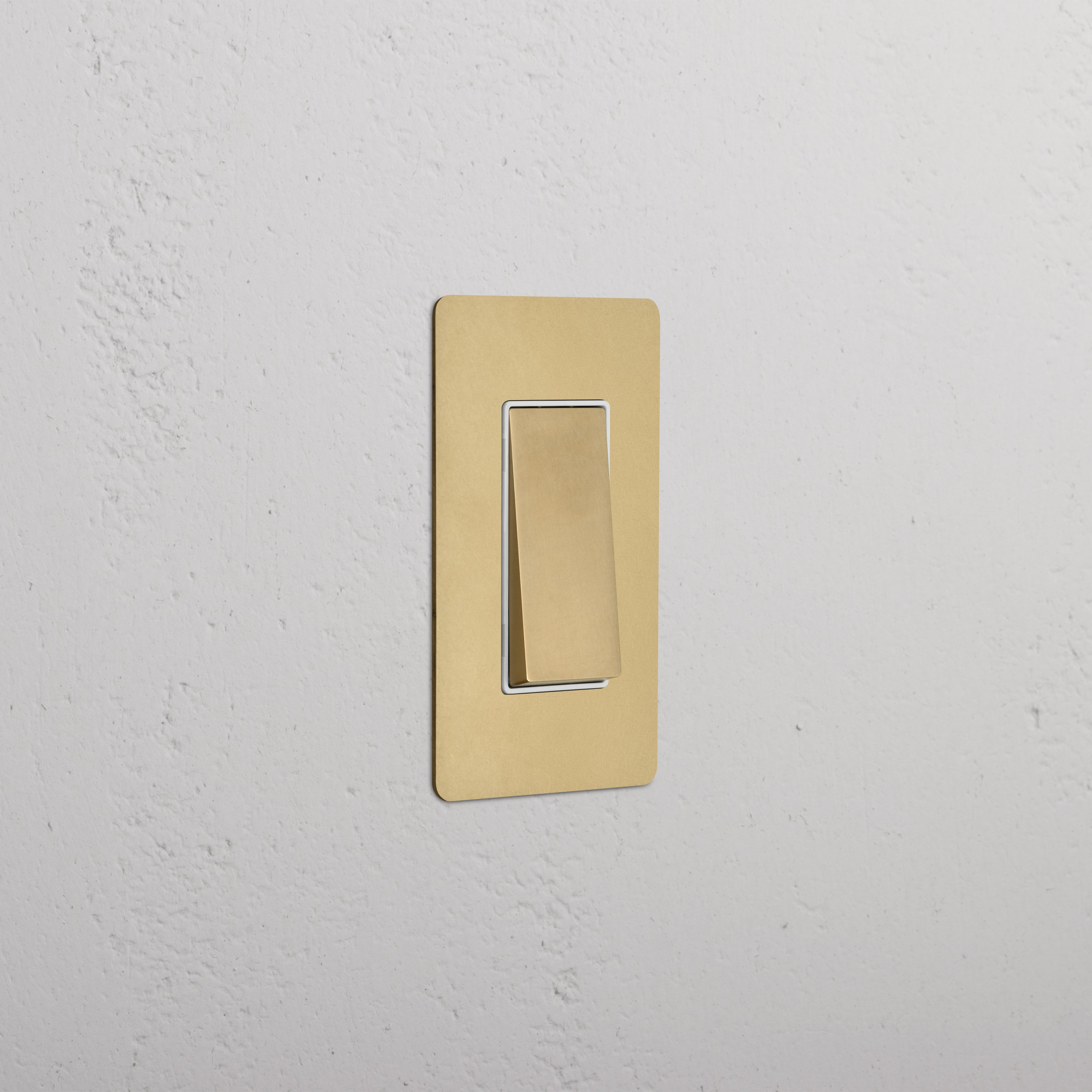 Kew 1G Dimming Retractive Rocker Switch in antique brass white with a modern rectangular design, wall-mounted.