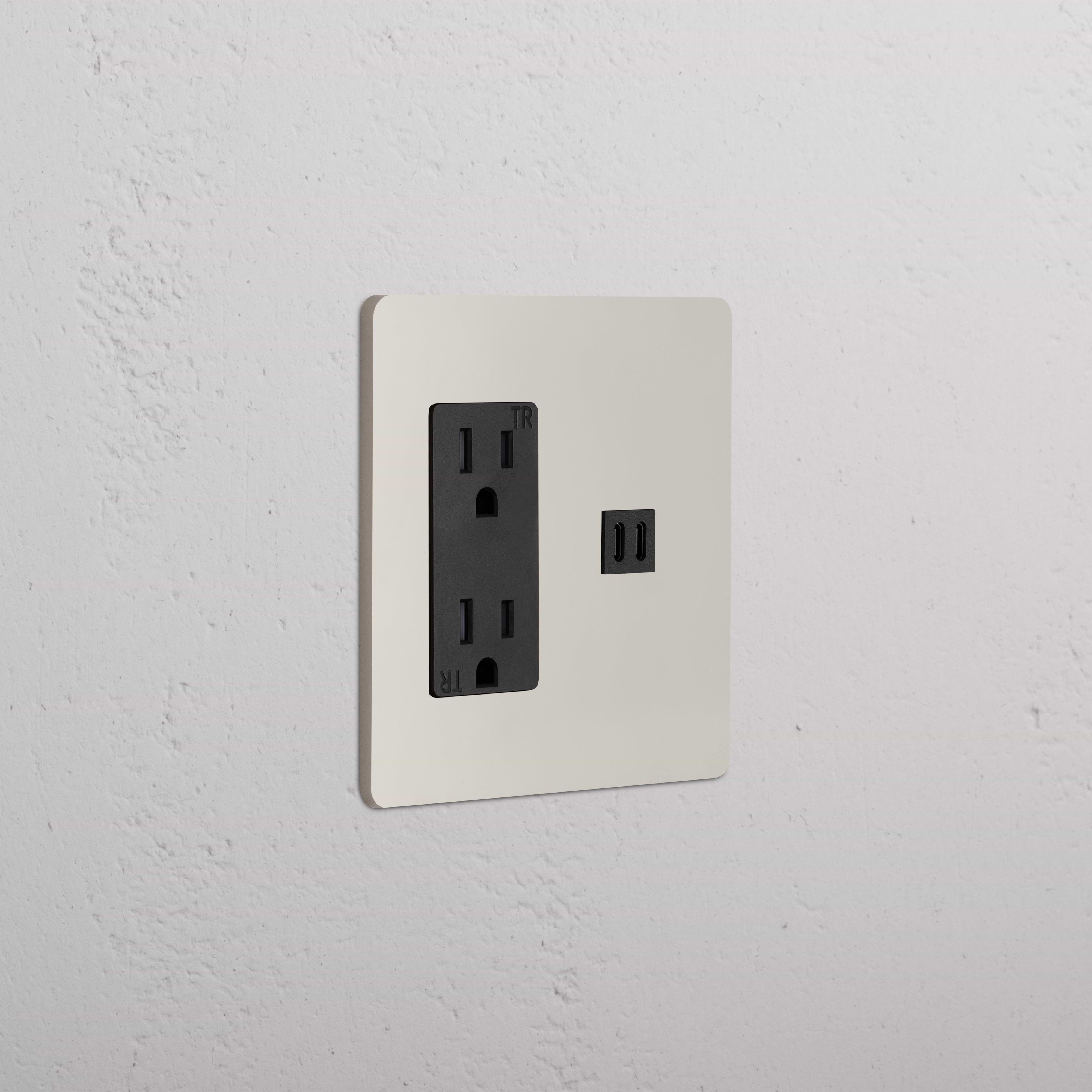 Grove 2G Outlet & Fast Charge USB in Polished Nickel Black, with two sockets and a USB port on a wall plate.