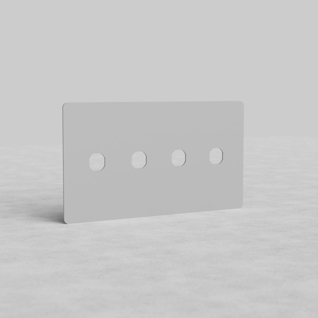 Rectangular 4G Switch Plate Kew US, paintable, with four horizontal circular cutouts for switches.