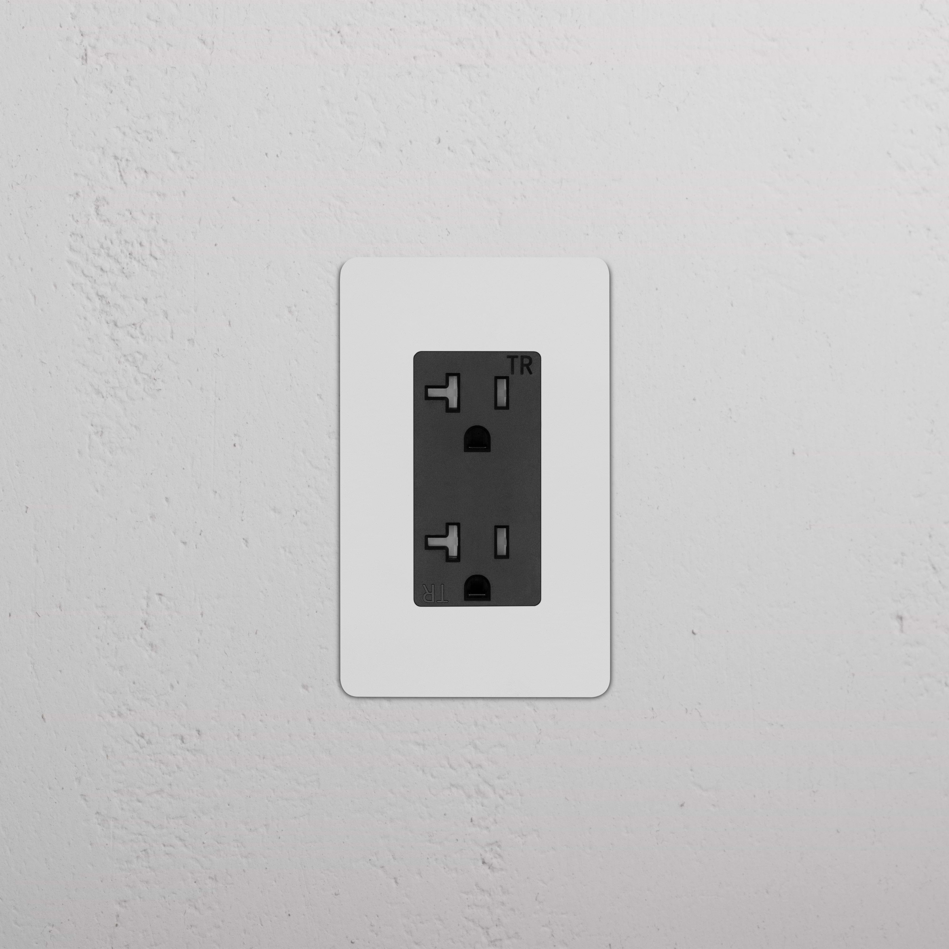 Kew 1G 20A Outlet in paintable black finish, single rectangular socket with modern design.