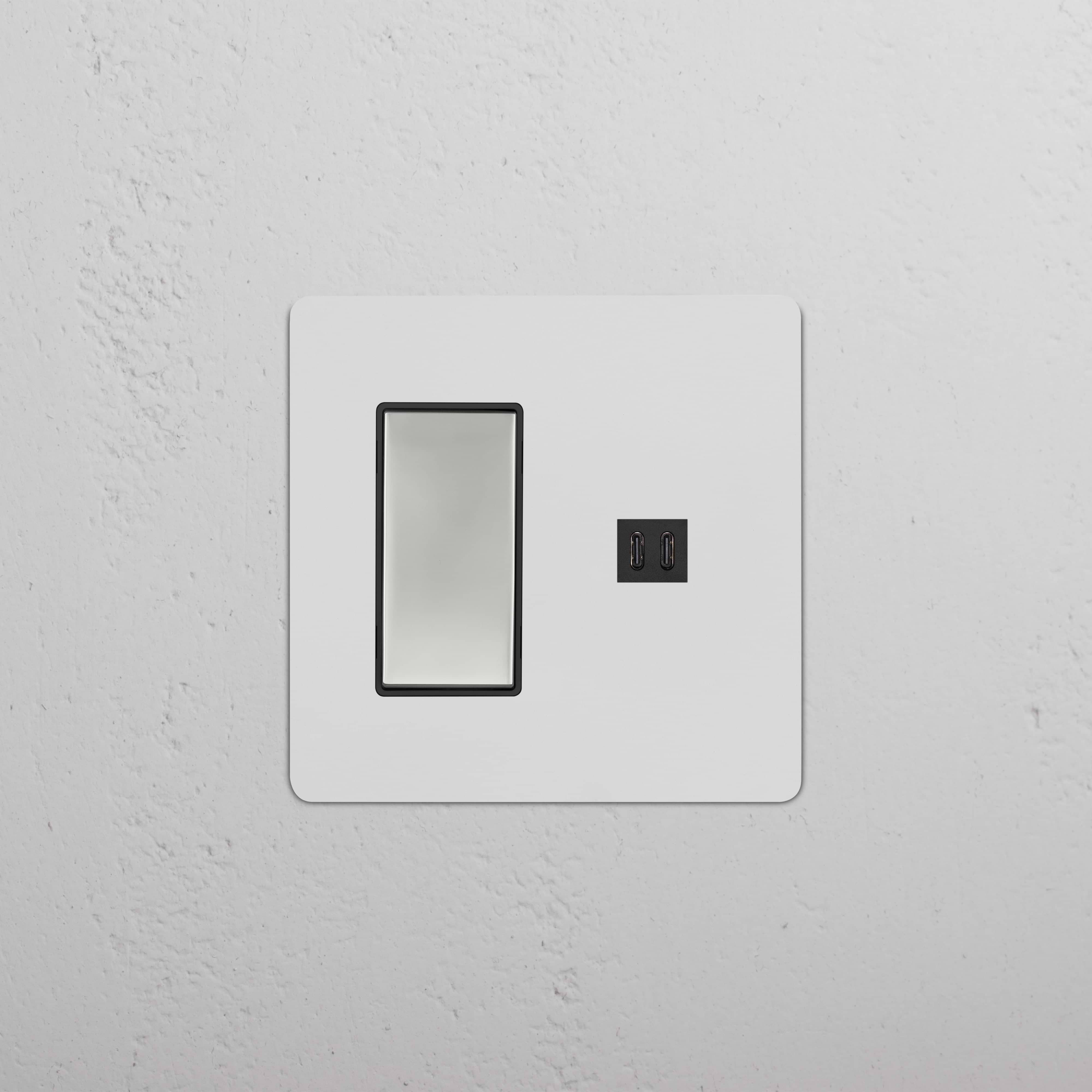 Kew 2G Rocker Switch & Fast Charge USB in paintable polished nickel black, with dual rocker and USB ports.