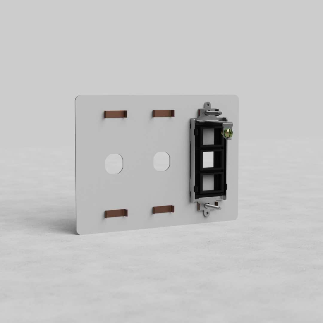 Paintable white 3G 2x Switch & Keystone Plate Kew US with four square ports and two circular openings.
