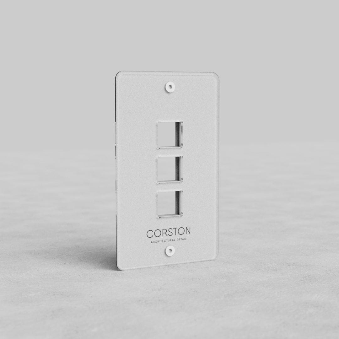 Clear 1-gang wall plate with three keystone cutouts, 'CORSTON' branding at the bottom.