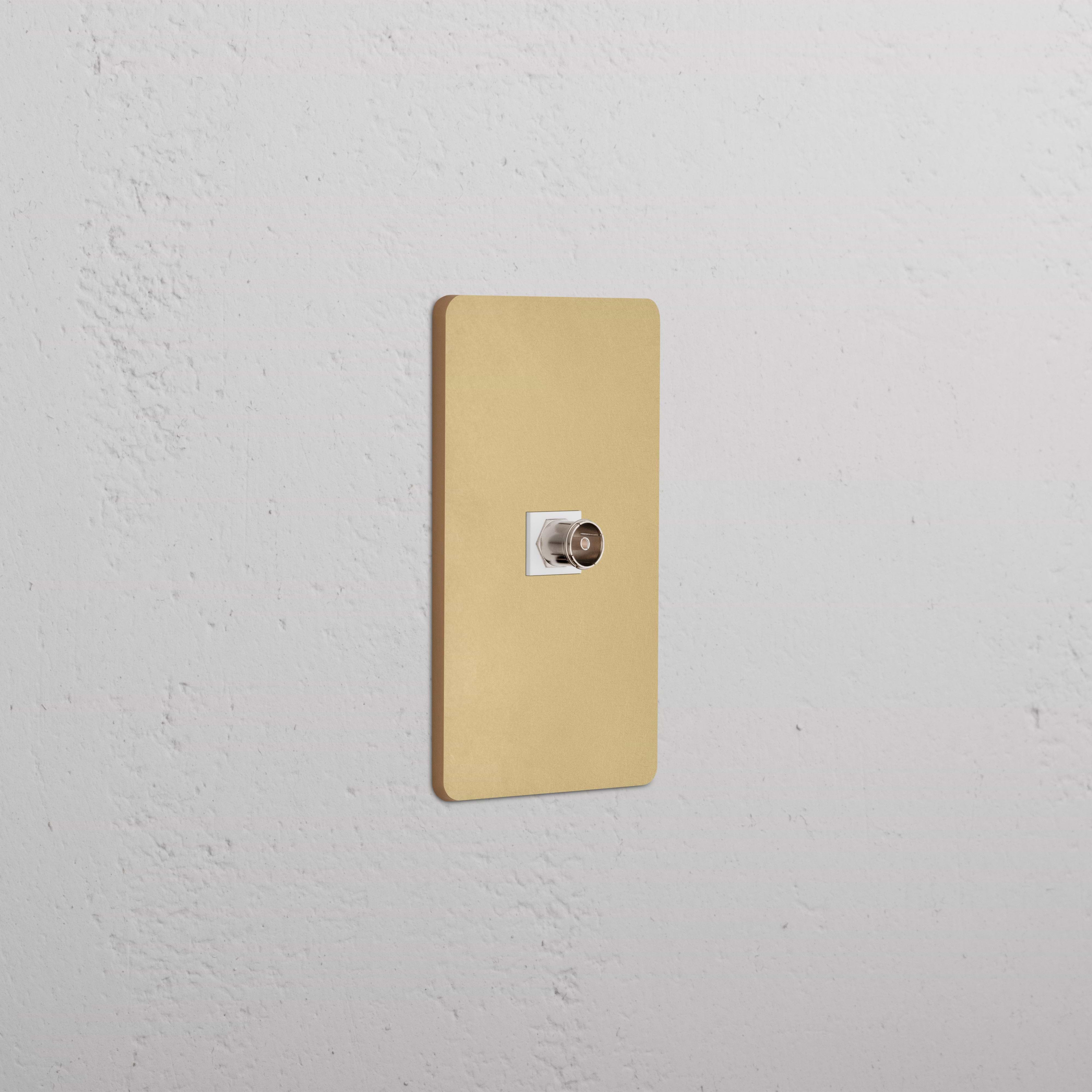 Grove 1G TV Keystone Antique Brass White wall plate with single TV keystone slot, shown against a white background.