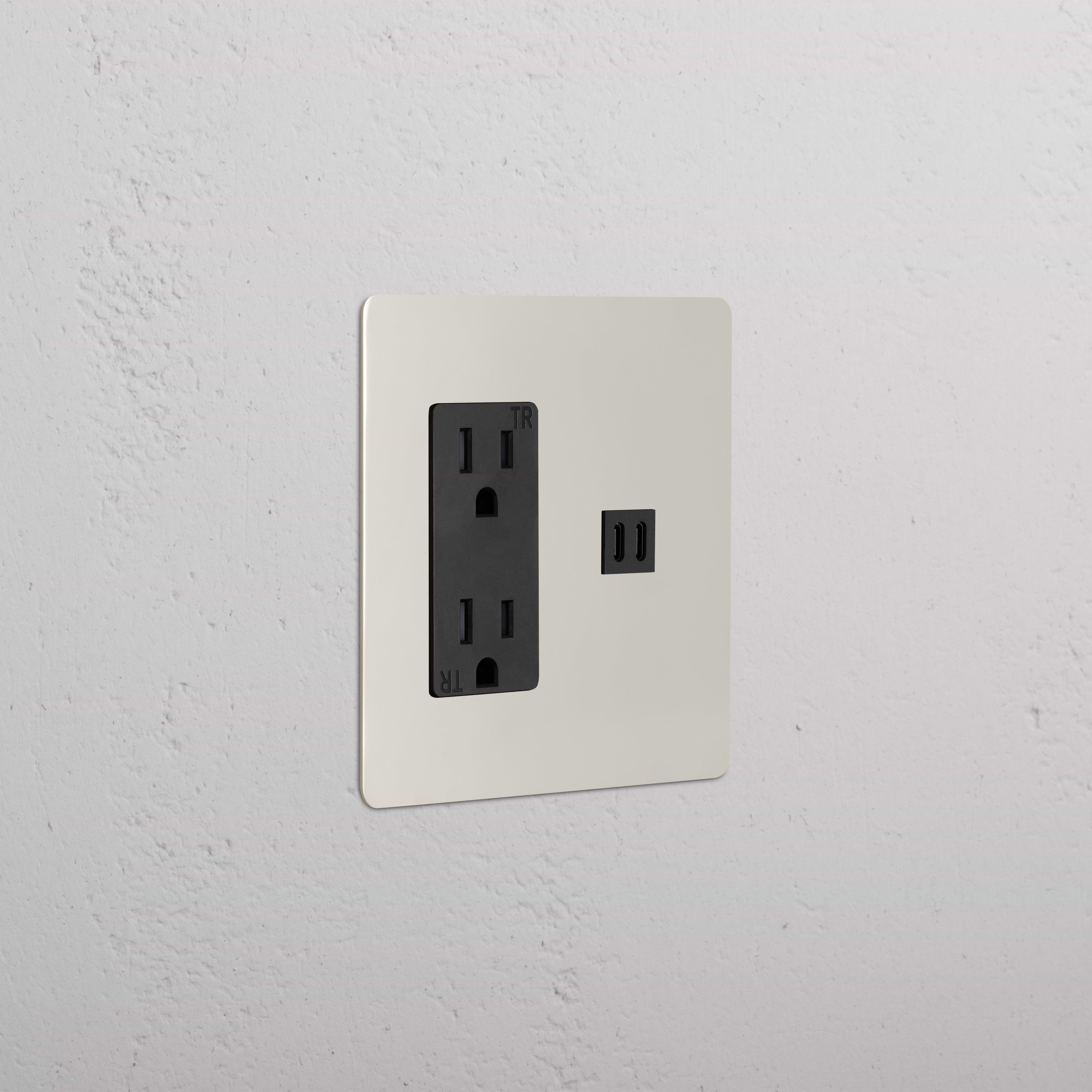 Kew 2G Outlet & Fast Charge USB in polished nickel black with two sockets and USB port on plate.