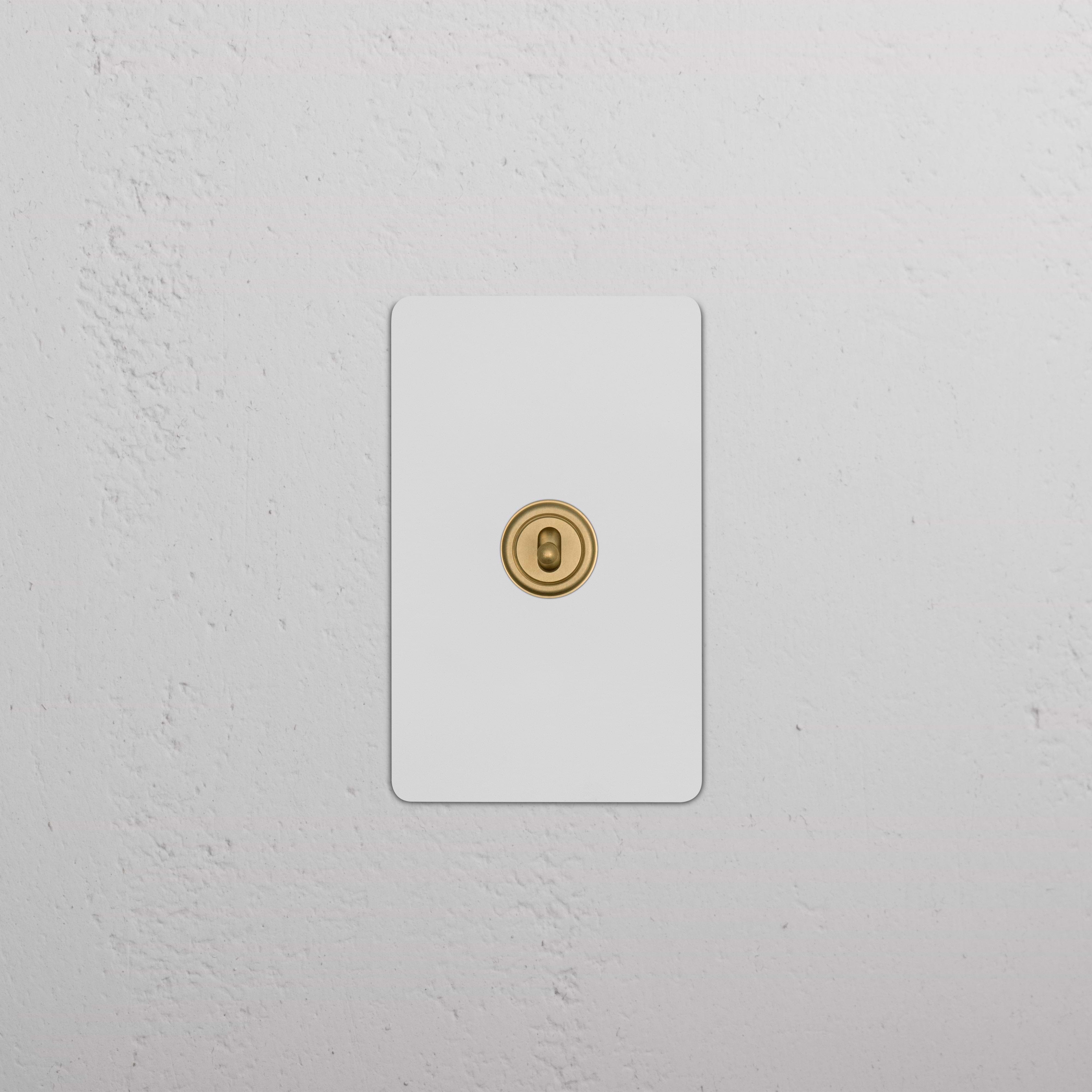 Kew 1G Center Retractive Toggle Switch in paintable antique brass on a white rectangular switch plate.