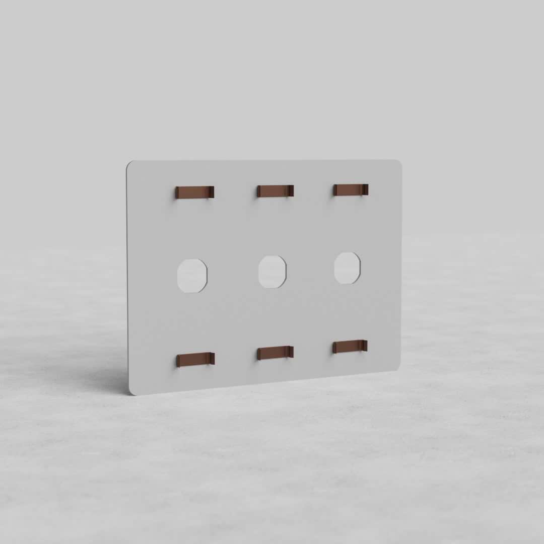 3G Switch Plate Kew US, paintable; white rectangle with three central switch cutouts, suitable for custom finishes.