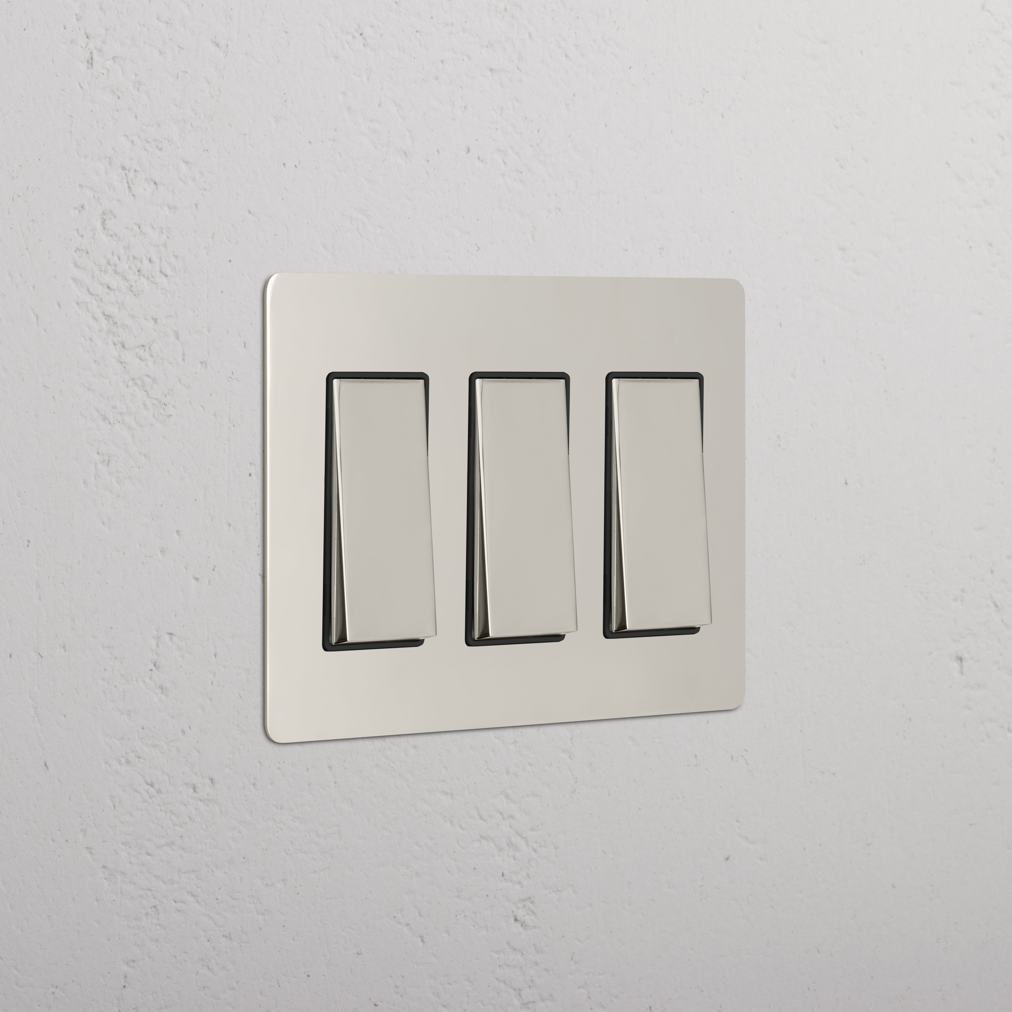 Kew 3G Rocker Switch in Polished Nickel Black finish, mounted on a wall.