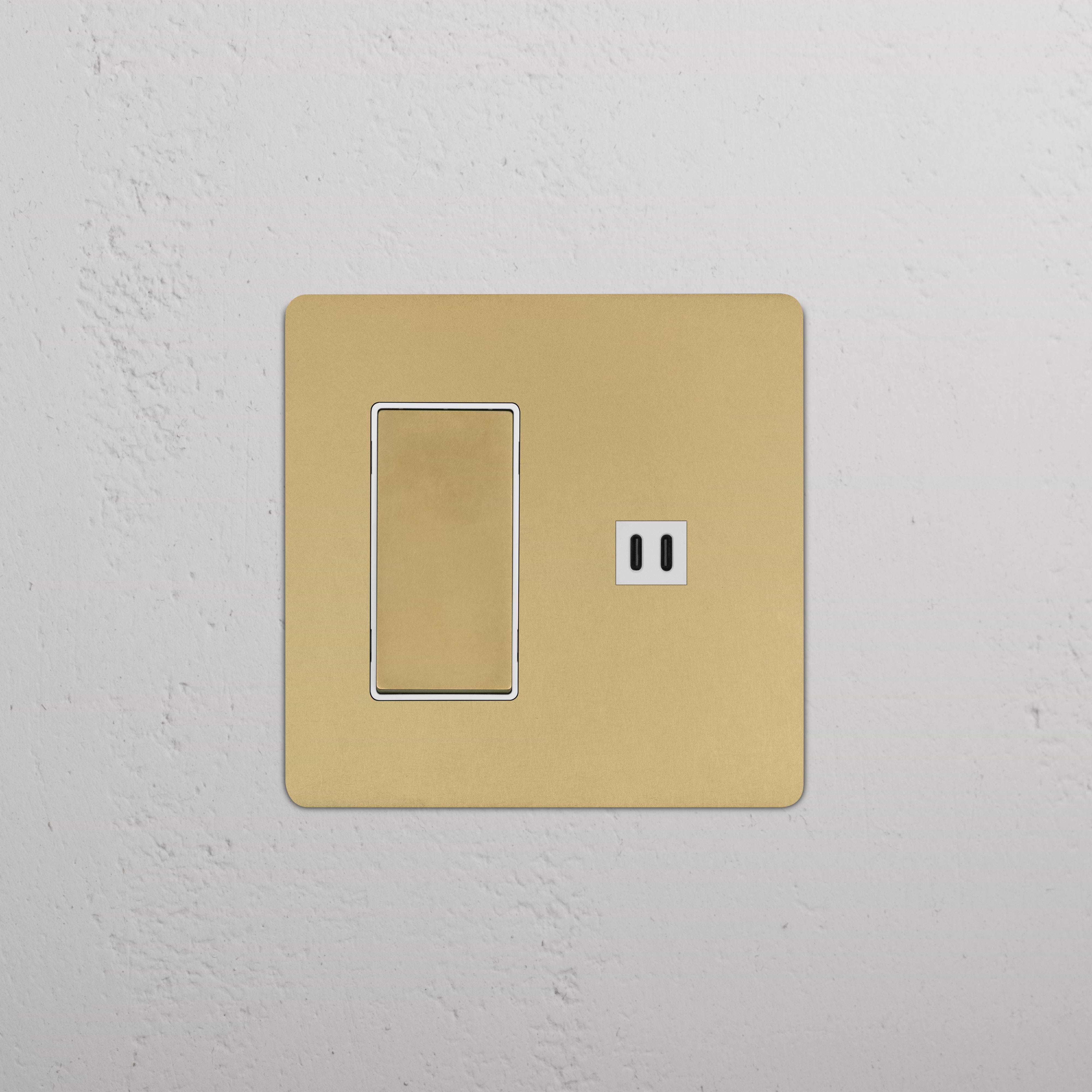 Kew 2G Rocker Switch & Fast Charge USB in Antique Brass White finish, featuring two rockers and USB port.