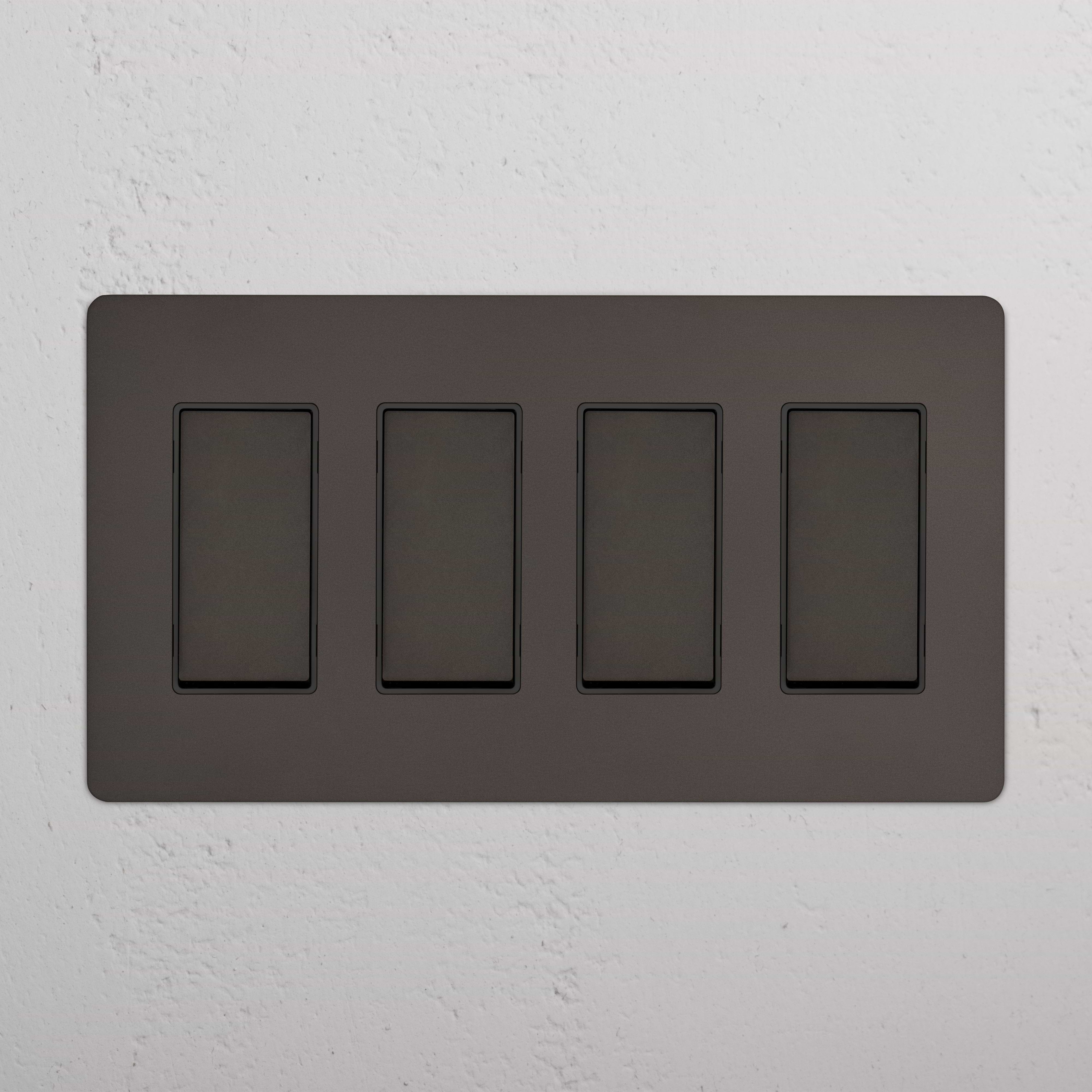 Kew 4G Rocker Switch in Bronze Black, four-gang switch panel designed for wall mounting.