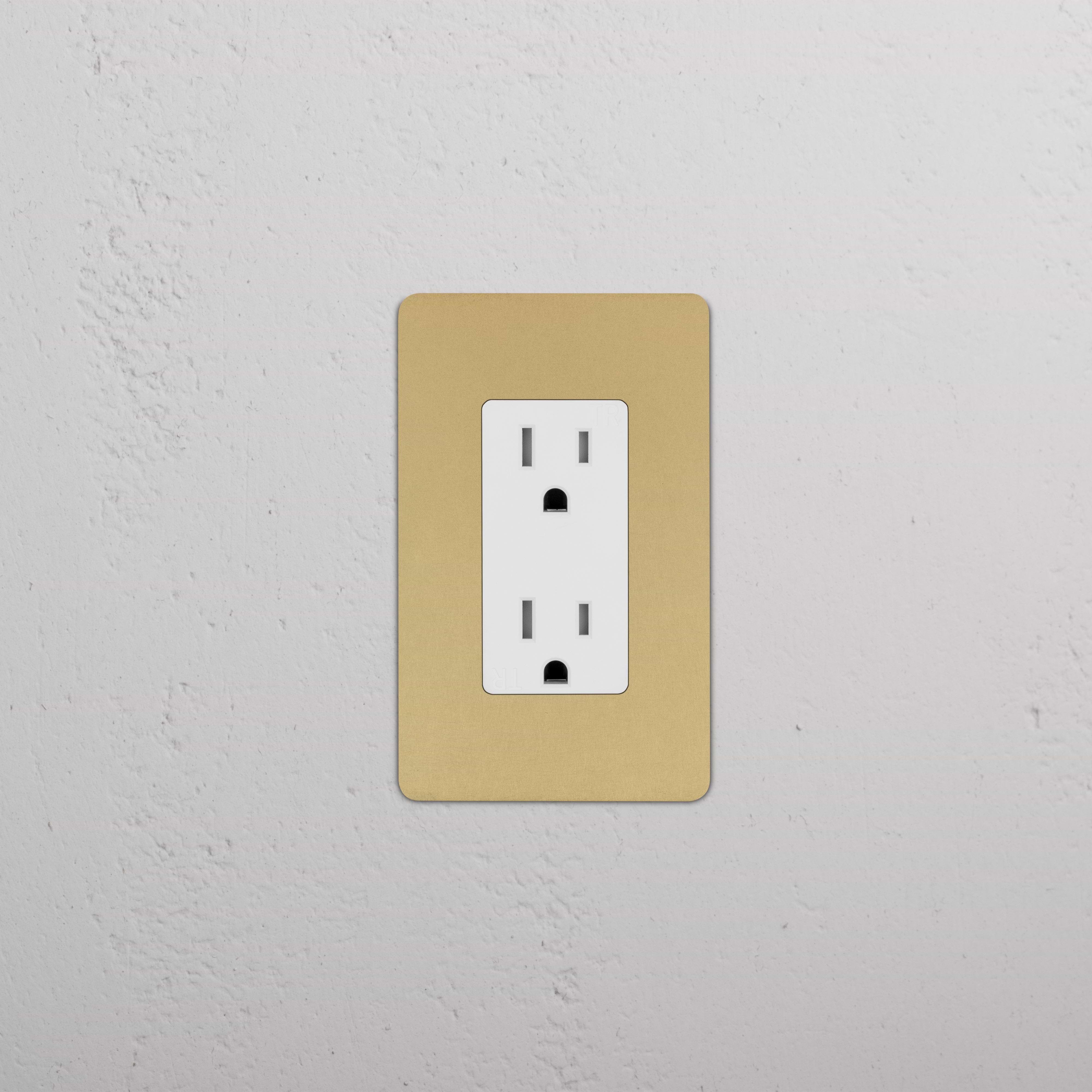 Kew 1G 15A Outlet in Antique Brass White finish, single socket electrical wall outlet.